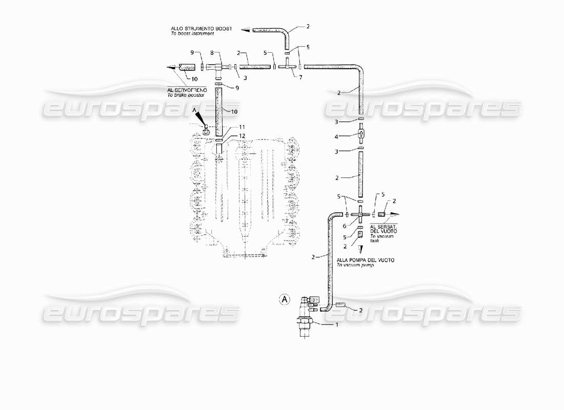 maserati qtp v8 (1998) sistema di vuoto per servizi ausiliari (rhd) diagramma delle parti