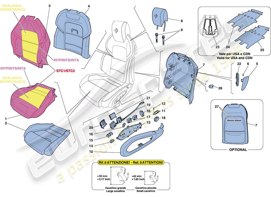 ferrari ff (rhd) sedile anteriore - rivestimenti e accessori schema delle parti