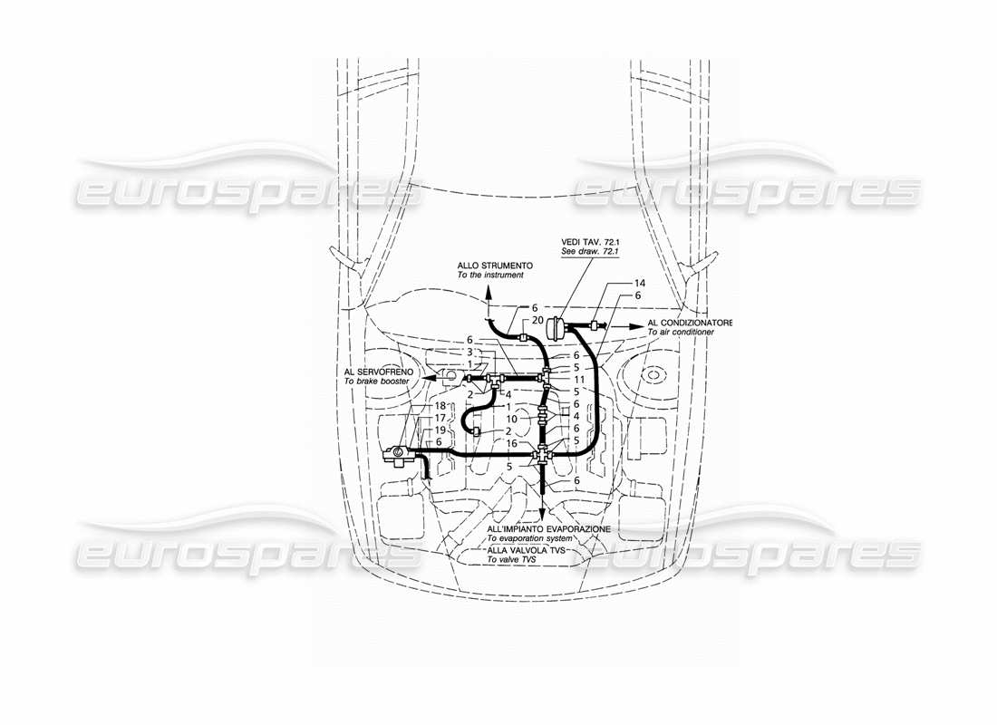 maserati qtp v6 (1996) sistema di vuoto (rhd) diagramma delle parti