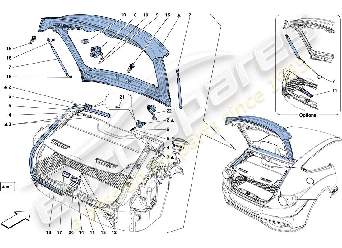 ferrari ff (europe) coperchio posteriore e meccanismo di apertura diagramma delle parti