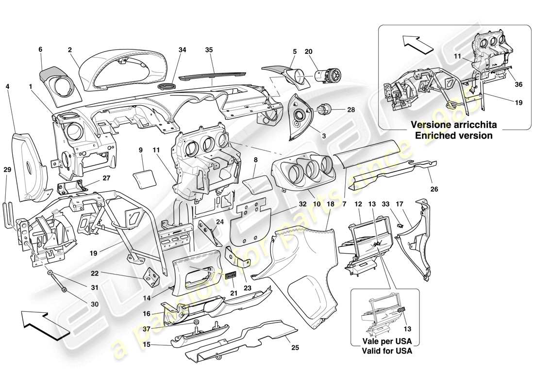 un diagramma delle parti dal catalogo delle parti ferrari 612 sessanta (rhd)