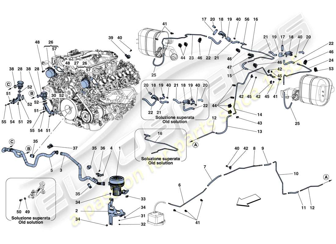 un diagramma delle parti dal catalogo delle parti Ferrari California T (USA).