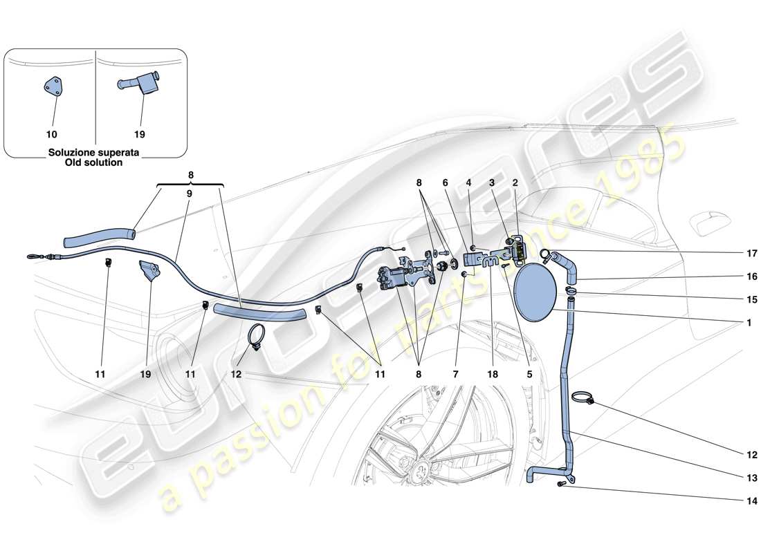 un diagramma delle parti dal catalogo delle parti di Ferrari 488 Spider (RHD).