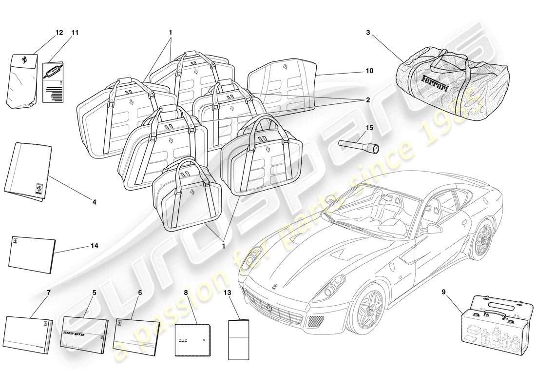 uno schema delle parti dal catalogo delle parti Ferrari 599 GTB Fiorano (Europa).