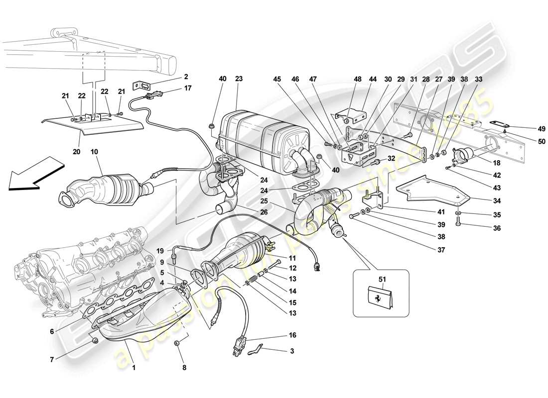 un diagramma delle parti dal catalogo delle parti ferrari f430 scuderia (rhd)