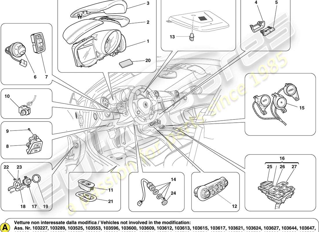 un diagramma delle parti dal catalogo delle parti ferrari california (usa)
