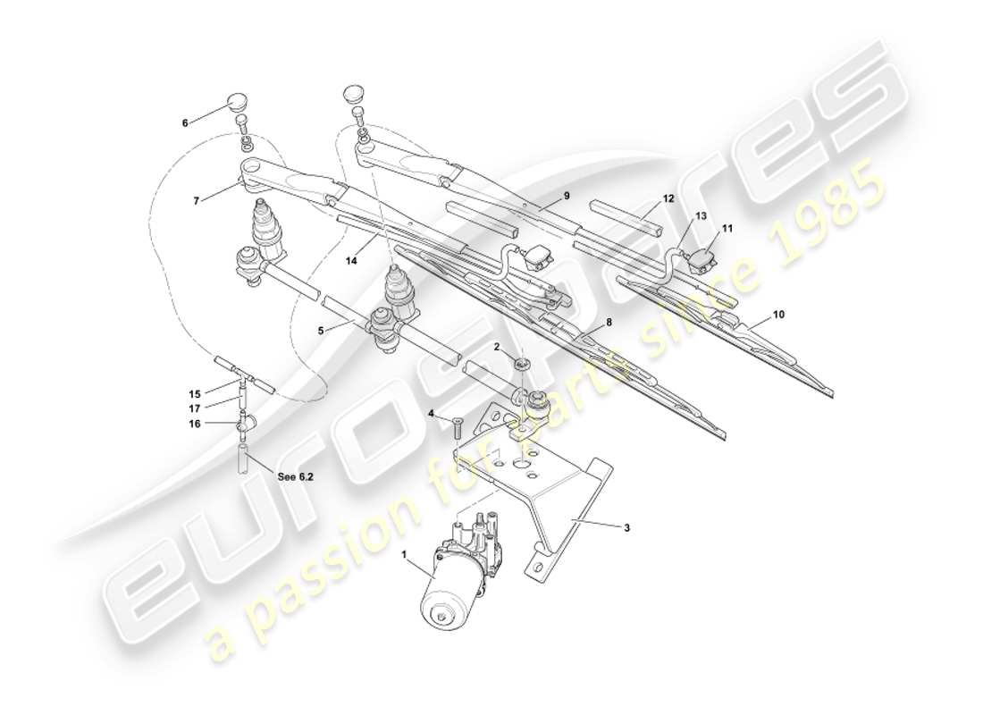 aston martin db7 vantage (2002) diagramma delle parti dei tergicristalli