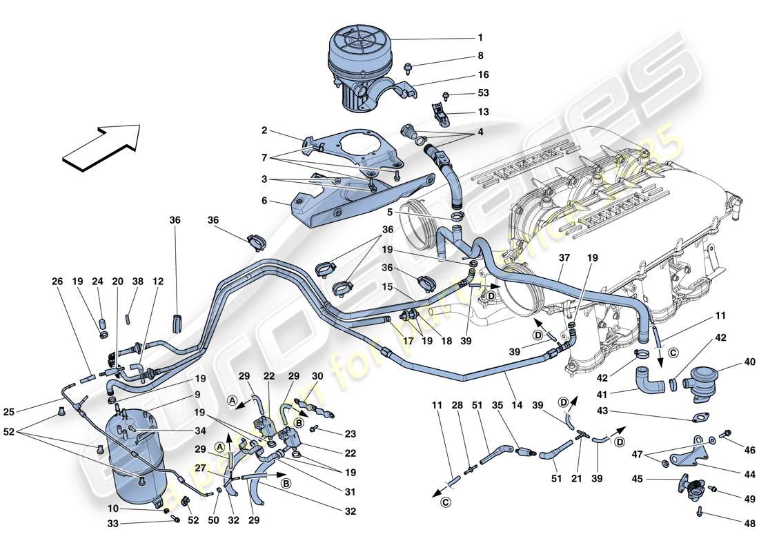 ferrari 458 speciale (europe) schema delle parti del sistema d'aria secondaria