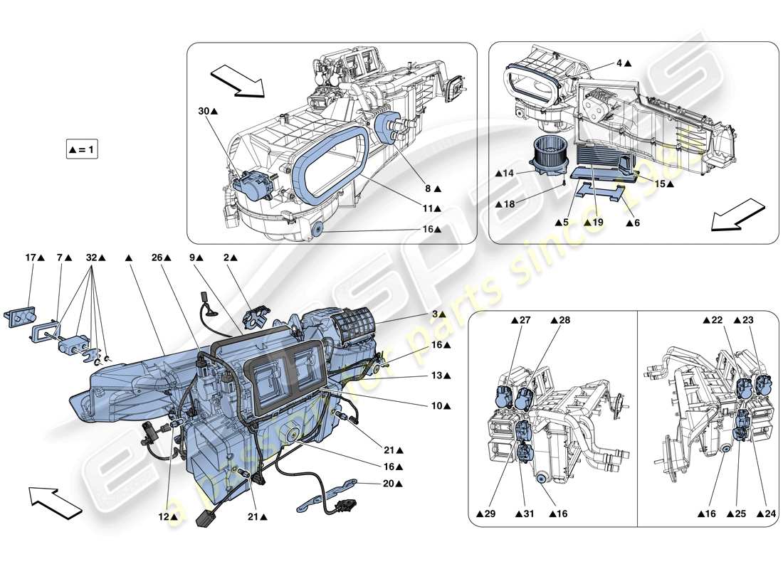 ferrari f12 berlinetta (rhd) schema delle parti dell'unità evaporatore