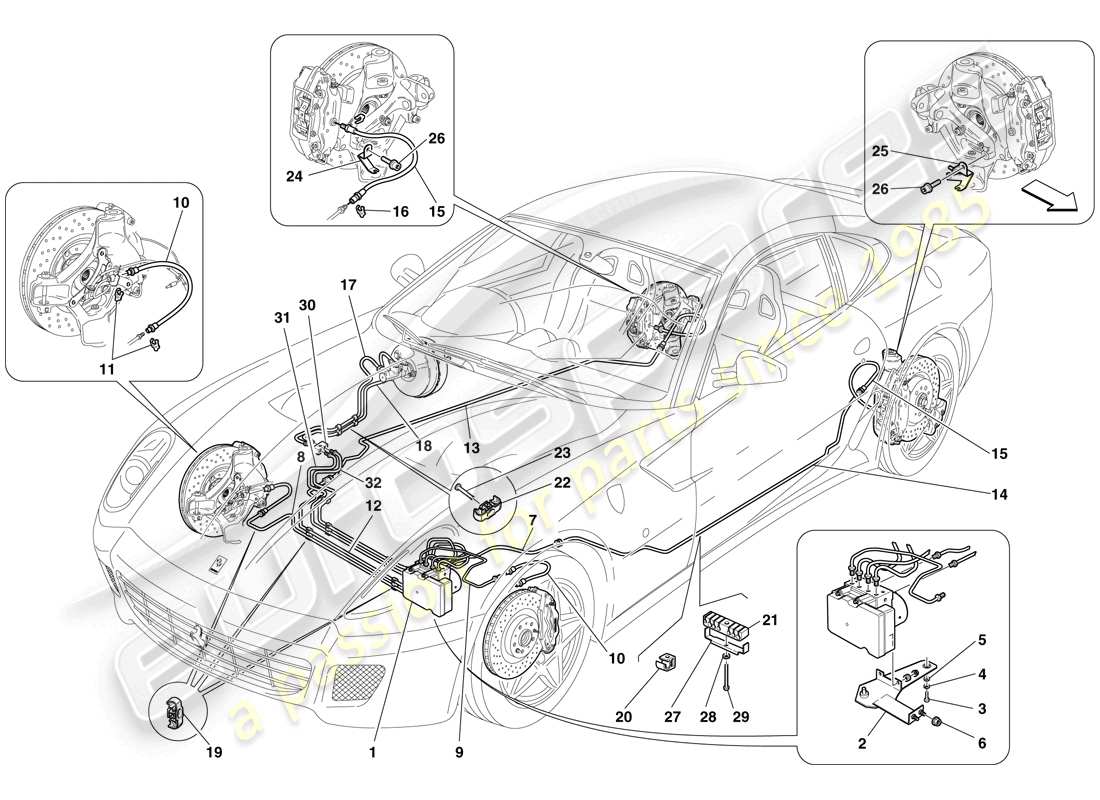 ferrari 599 gtb fiorano (usa) sistema di frenaggio diagramma delle parti