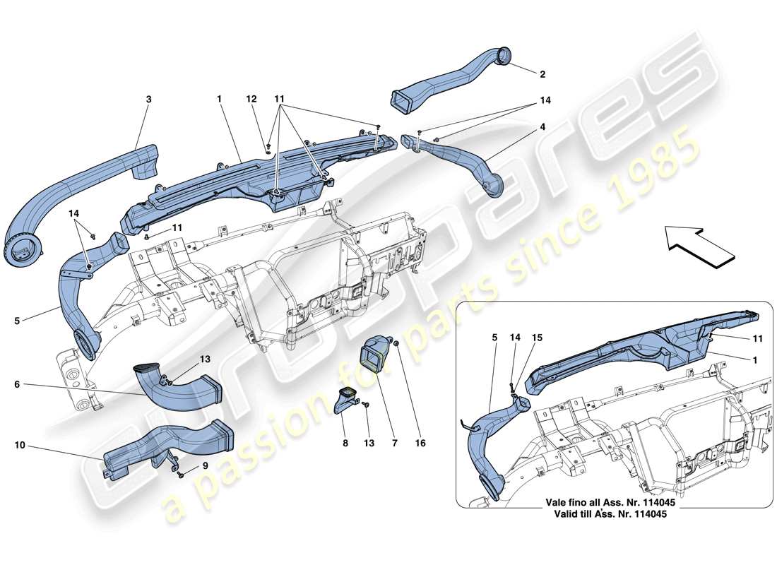 ferrari f12 berlinetta (rhd) condotti aria cruscotto schema delle parti