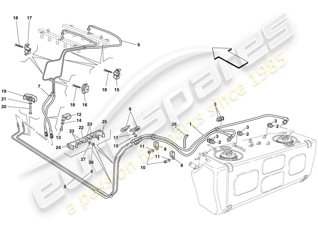 ferrari 612 scaglietti (rhd) sistema di alimentazione carburante diagramma delle parti