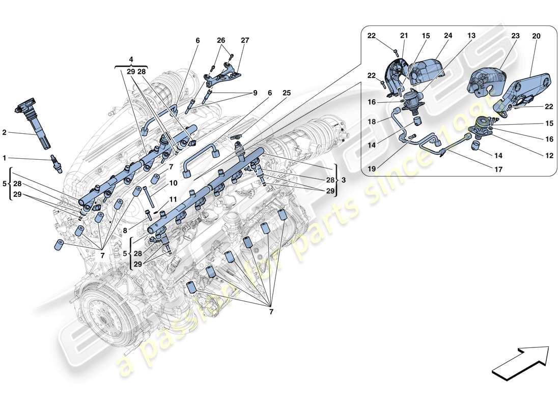 ferrari f12 tdf (rhd) sistema iniezione - accensione schema delle parti