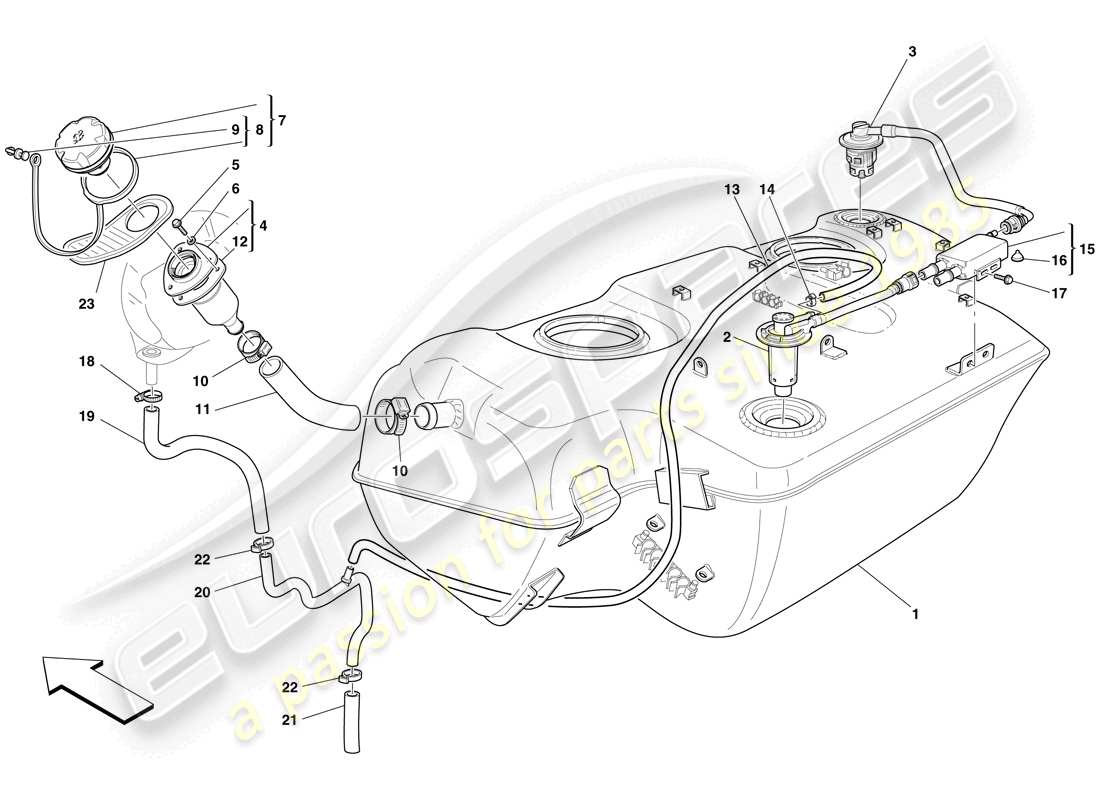 ferrari 599 gto (usa) serbatoio carburante - collo di riempimento e tubi diagramma delle parti