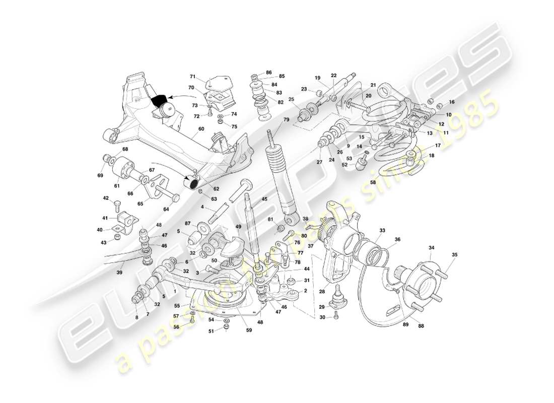 aston martin db7 vantage (2000) diagramma delle parti della sospensione anteriore