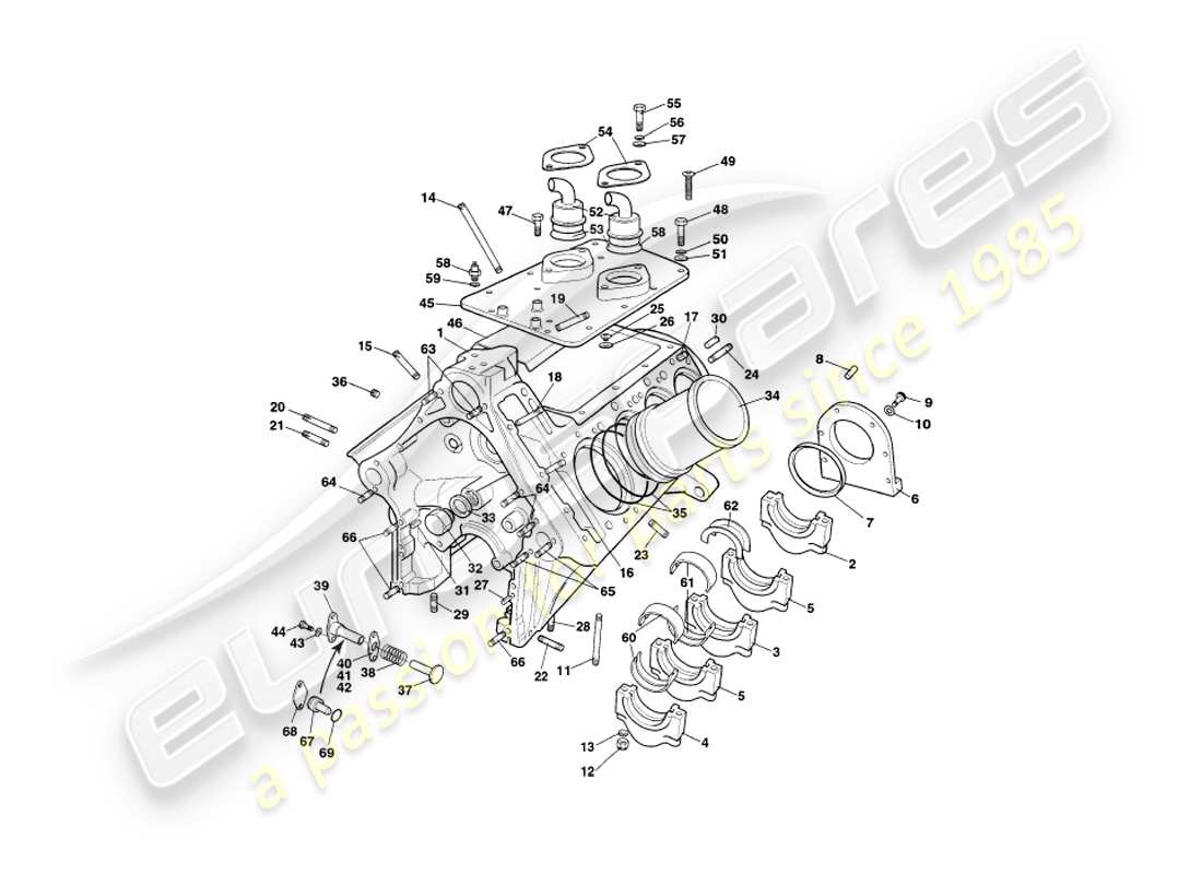 aston martin v8 coupe (2000) diagramma delle parti del blocco cilindri