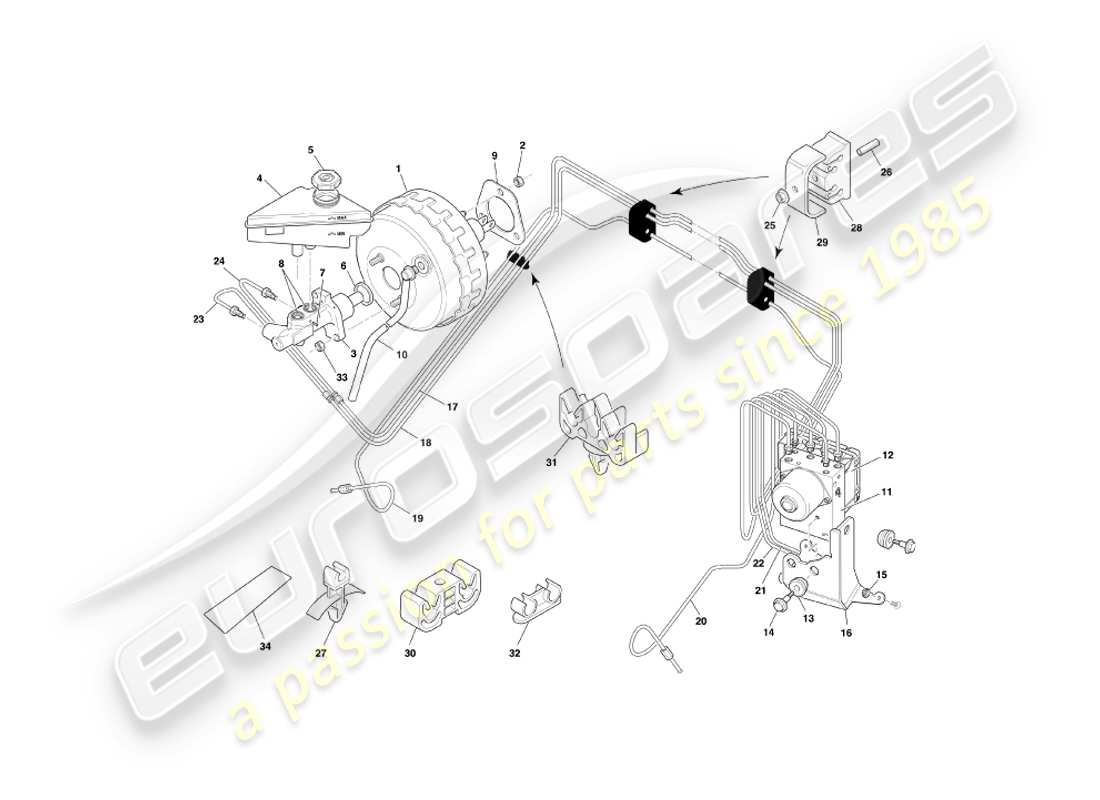 aston martin db7 vantage (2000) diagramma delle parti del servofreno e del modulatore