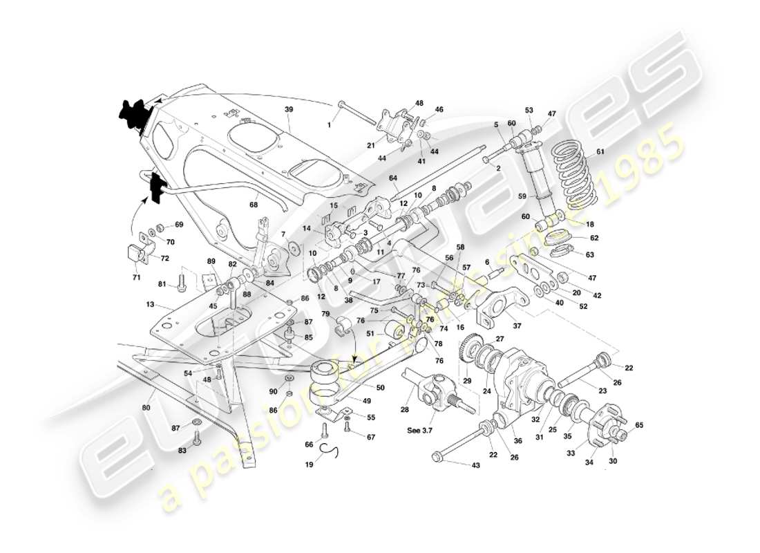 aston martin db7 vantage (2001) diagramma delle parti della sospensione posteriore