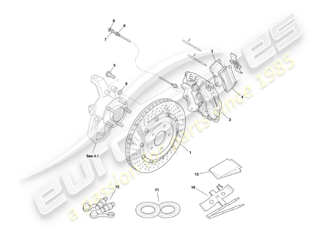 aston martin db7 vantage (2001) diagramma delle parti dei freni anteriori