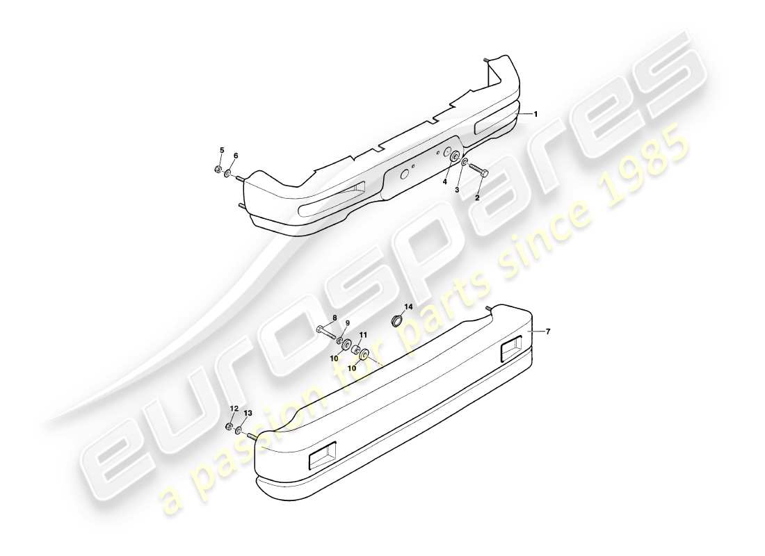 aston martin v8 coupe (2000) diagramma delle parti del paraurti