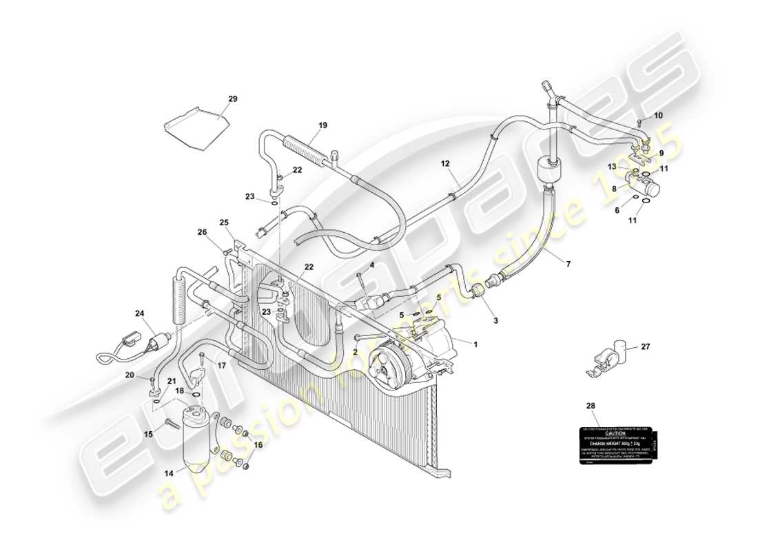 aston martin db7 vantage (2004) diagramma delle parti di installazione del vano motore