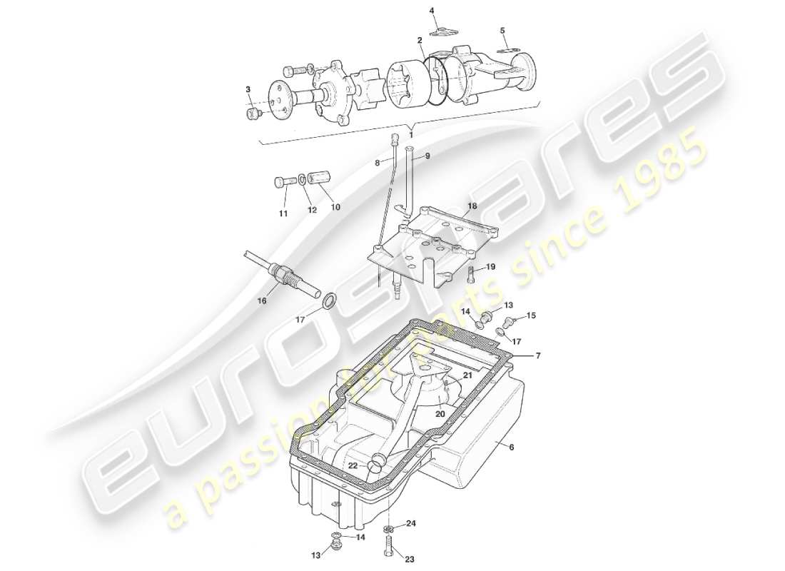 aston martin v8 virage (1999) diagramma delle parti della pompa dell'olio e della coppa