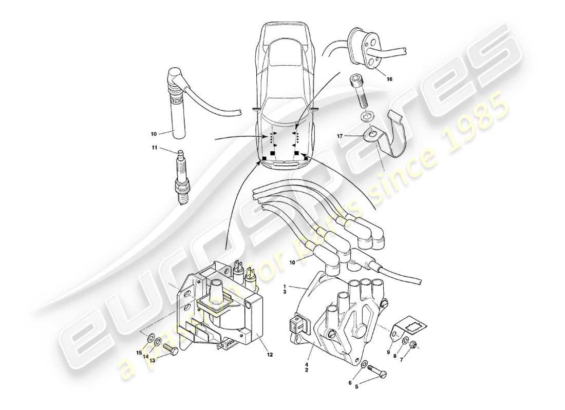 aston martin v8 coupe (1999) diagramma delle parti dei componenti elettrici del motore