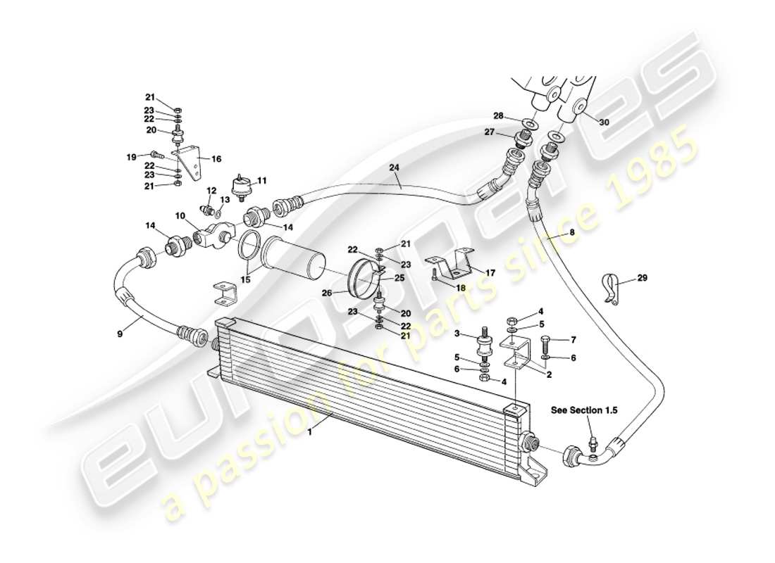 aston martin v8 coupe (1999) sistema di raffreddamento dell'olio diagramma delle parti