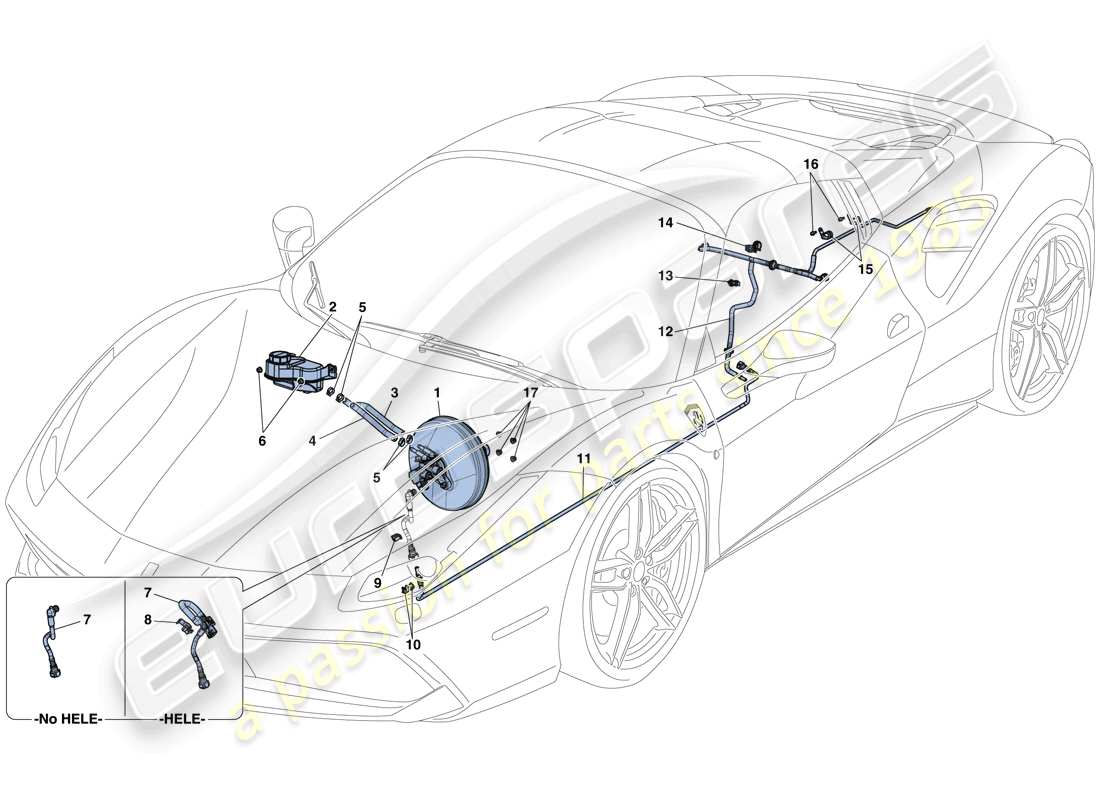 ferrari 488 spider (rhd) sistema servofrenante diagramma delle parti