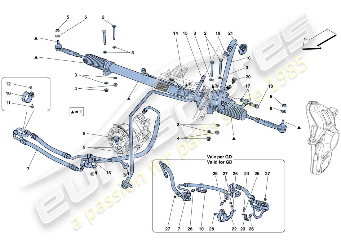 ferrari f12 tdf (usa) scatola sterzo idraulico diagramma delle parti