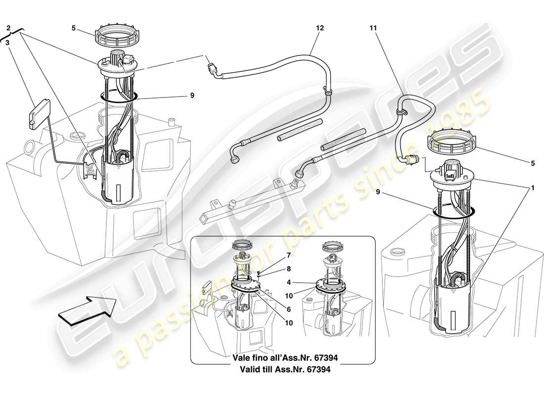 ferrari f430 coupe (rhd) pompe e tubi del sistema di alimentazione schema delle parti