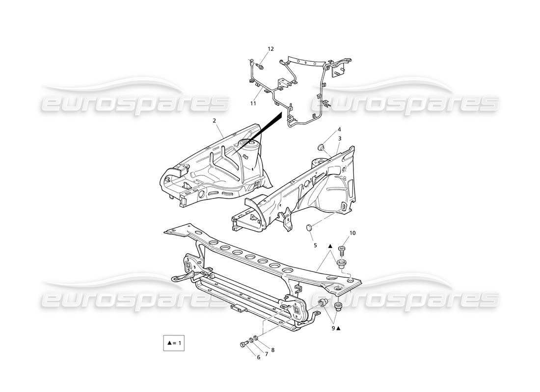 maserati qtp v8 evoluzione scocca della carrozzeria: diagramma delle parti del pannello anteriore e dei passaruota interni