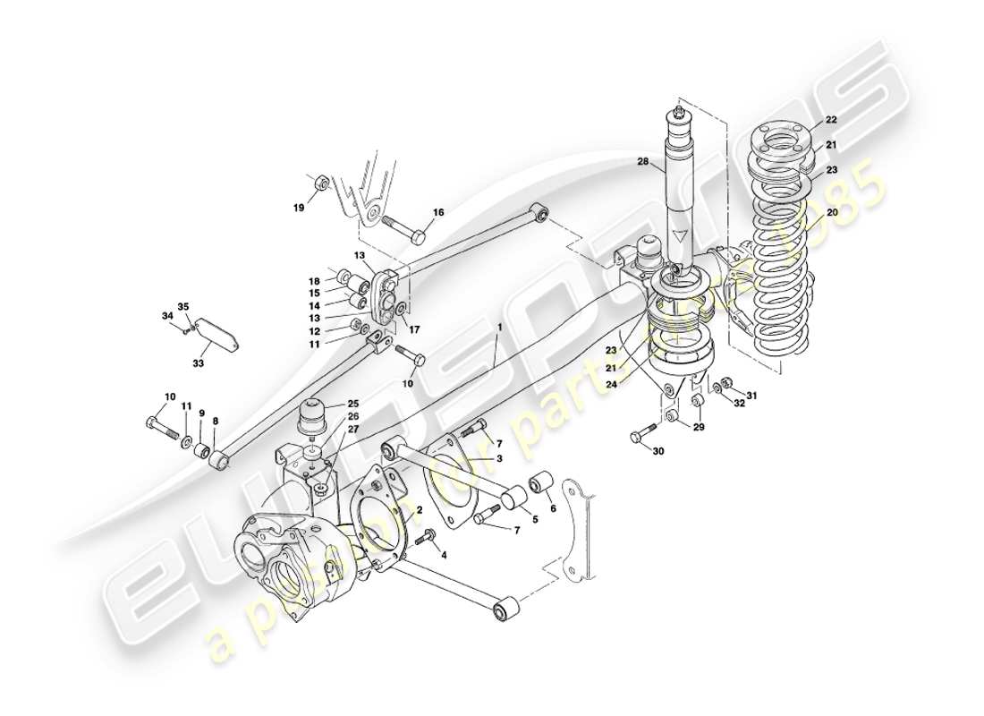 aston martin v8 coupe (2000) diagramma delle parti della sospensione posteriore