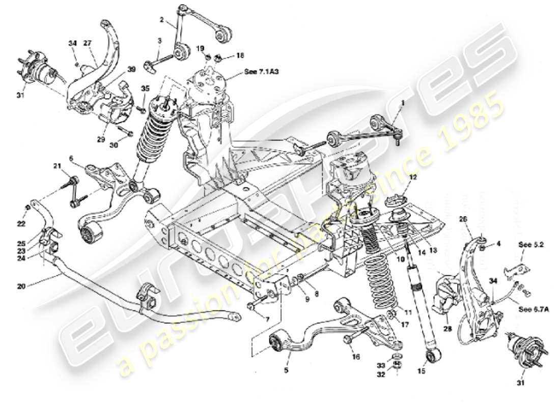 aston martin vanquish (2001) sospensioni anteriori diagramma delle parti