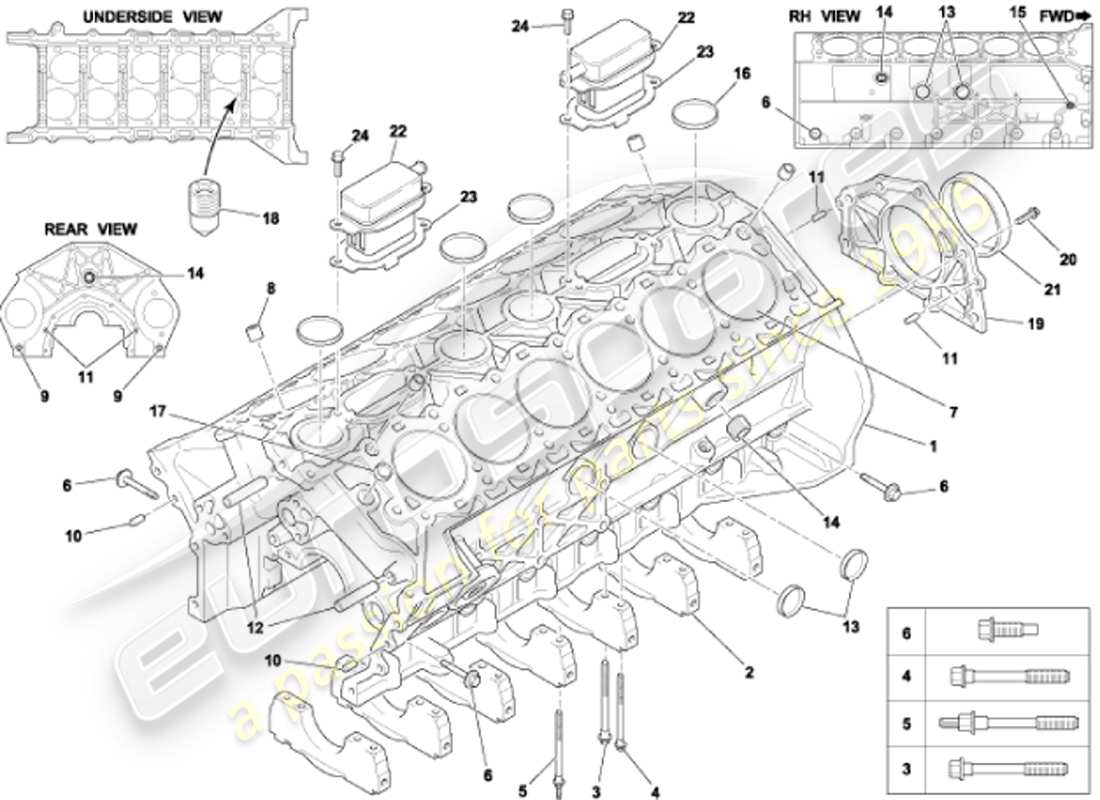 aston martin vanquish (2001) blocco cilindro diagramma delle parti