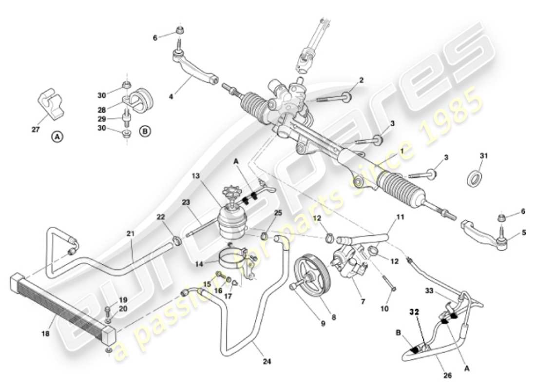 aston martin vanquish (2001) servosterzo diagramma delle parti