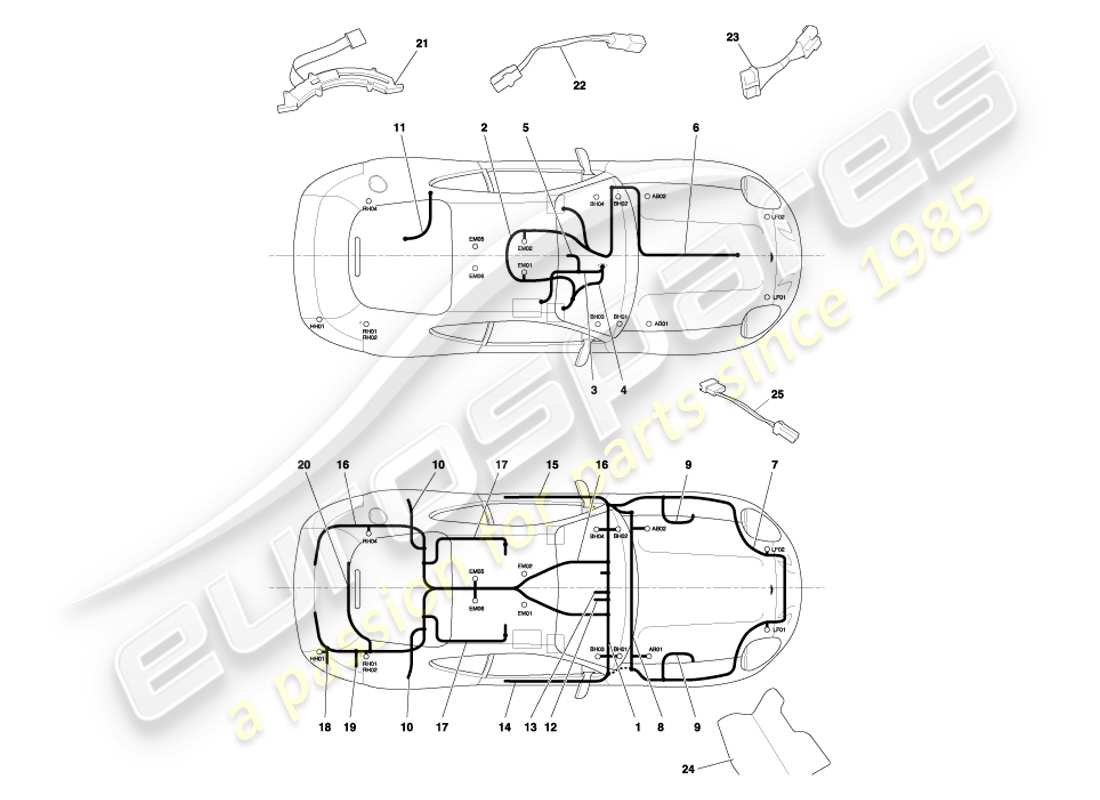 aston martin db7 vantage (2002) diagramma delle parti dei cablaggi