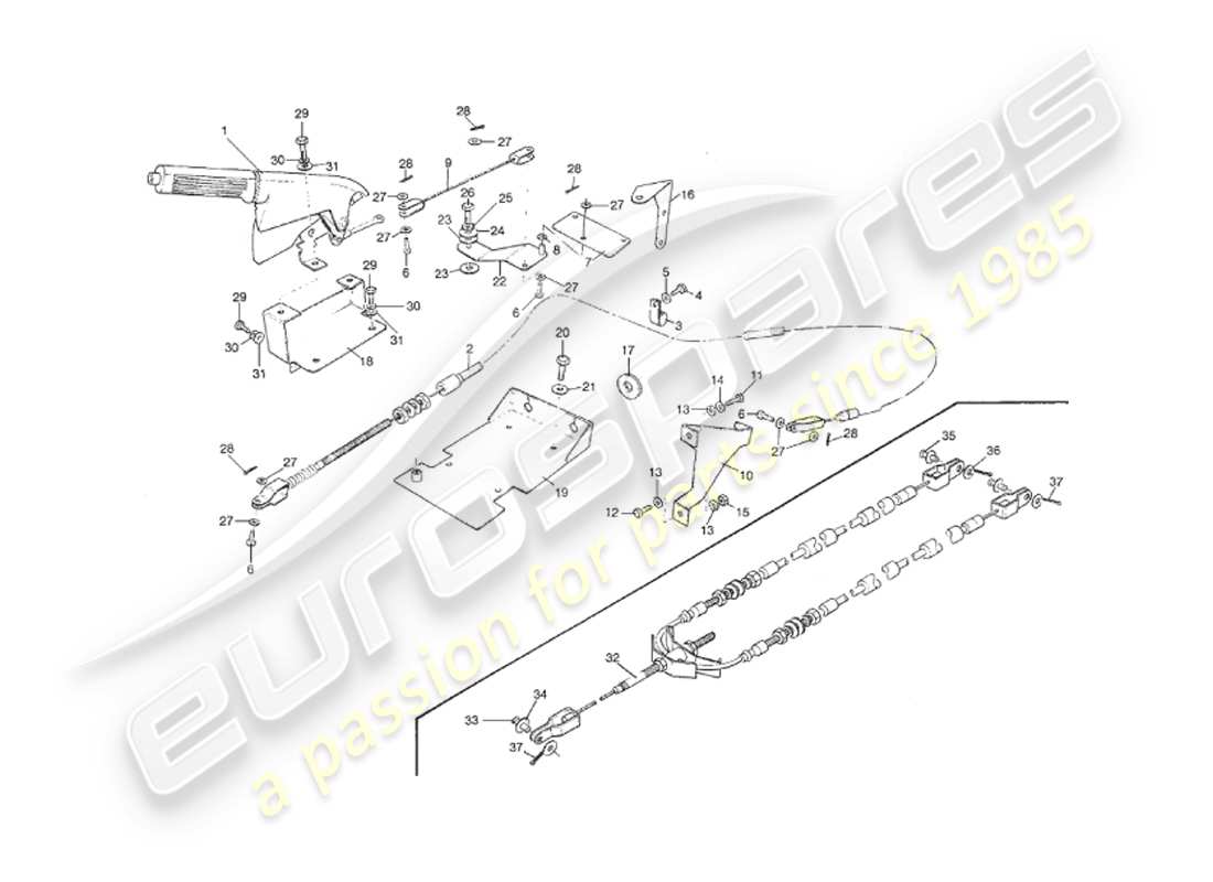 aston martin v8 virage (1999) diagramma delle parti del freno a mano