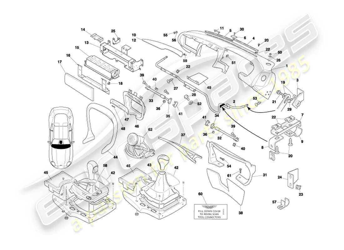 aston martin db7 vantage (2002) diagramma delle parti di fascia e rivestimento