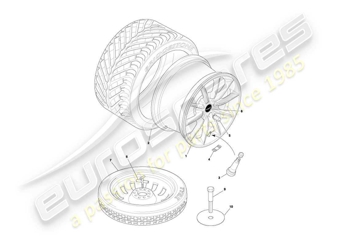 aston martin db7 vantage (2002) diagramma delle parti di ruote e pneumatici