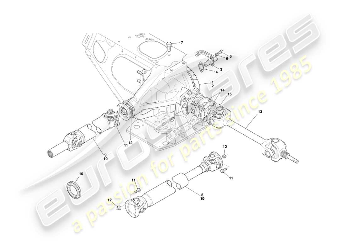 aston martin db7 vantage (2004) diagramma delle parti dell'unità ipoide, degli alberi di trasmissione e dell'elica