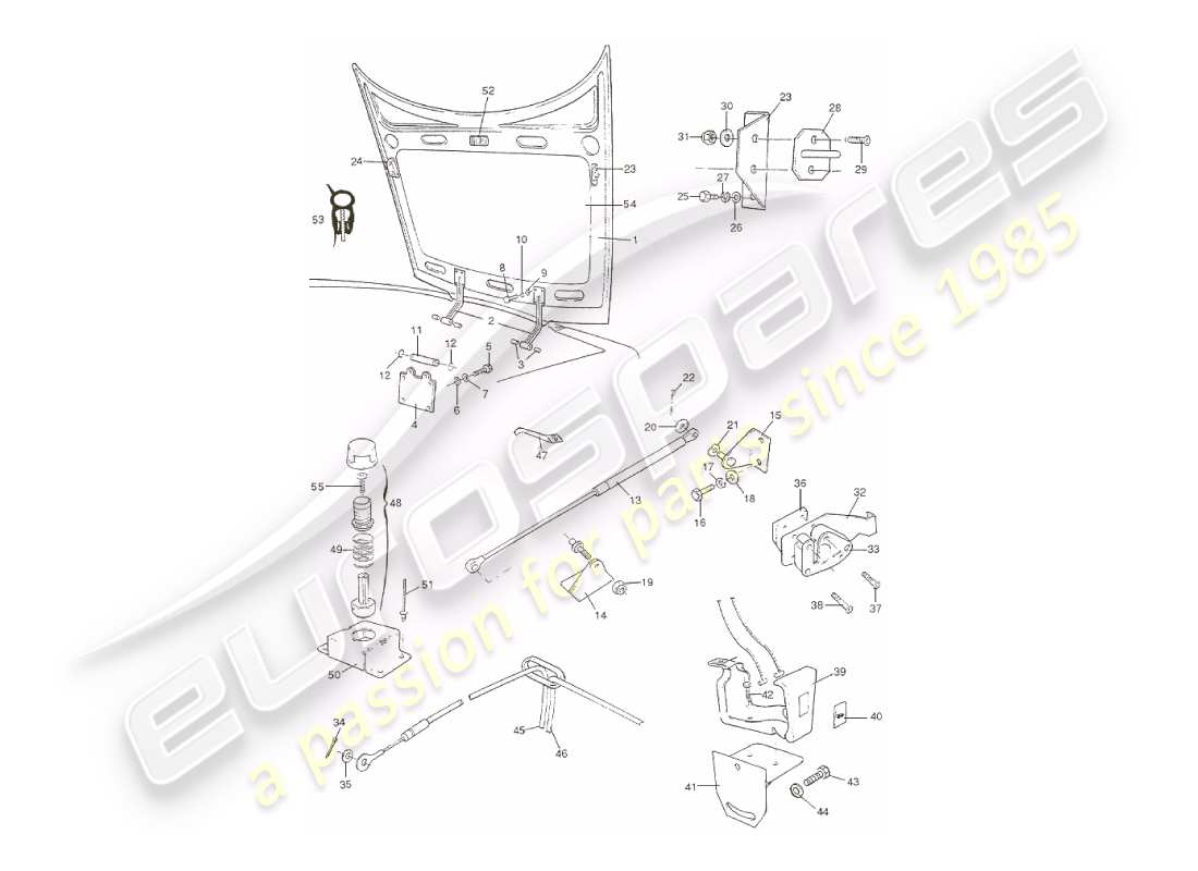 aston martin v8 virage (1999) corpo, diagramma delle parti del cofano