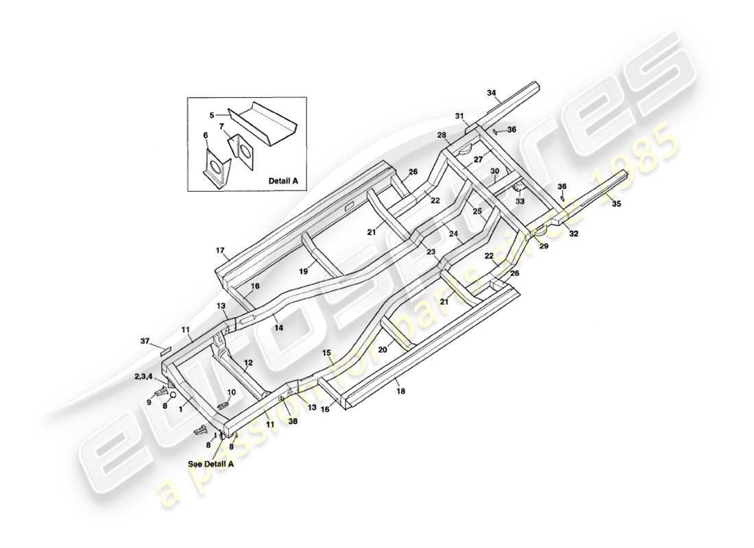 aston martin v8 coupe (2000) diagramma delle parti del telaio del telaio