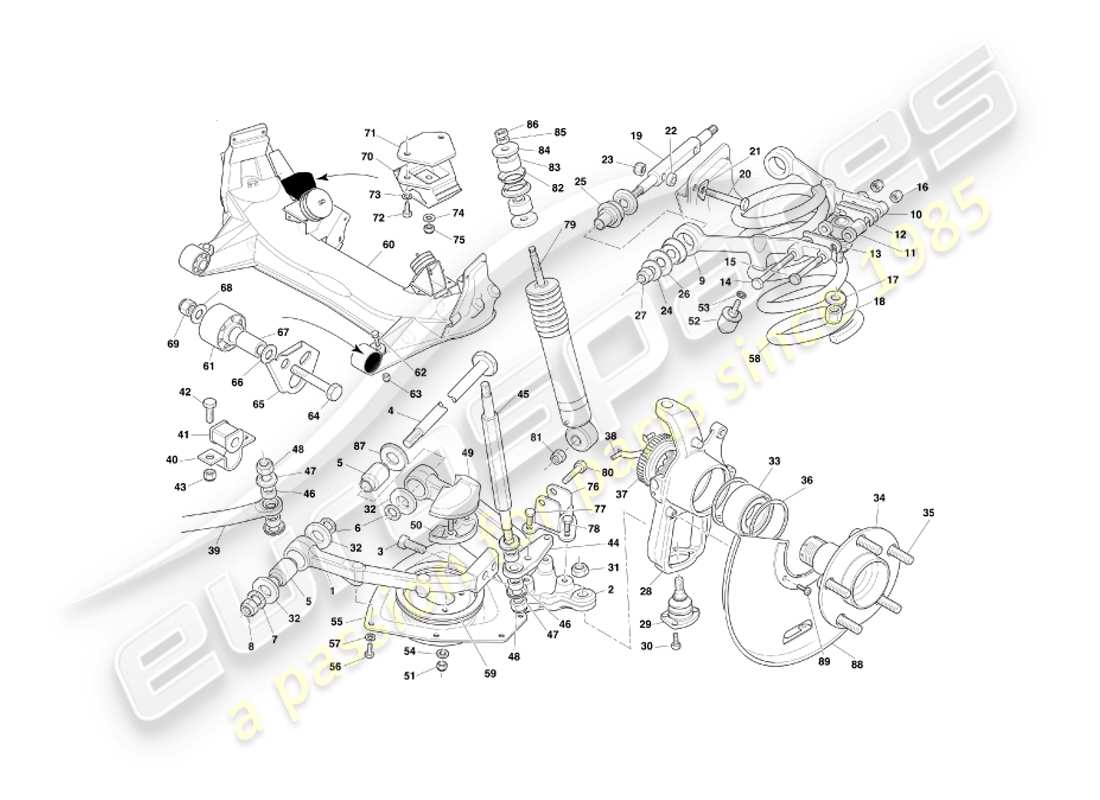 aston martin db7 vantage (2001) diagramma delle parti della sospensione anteriore