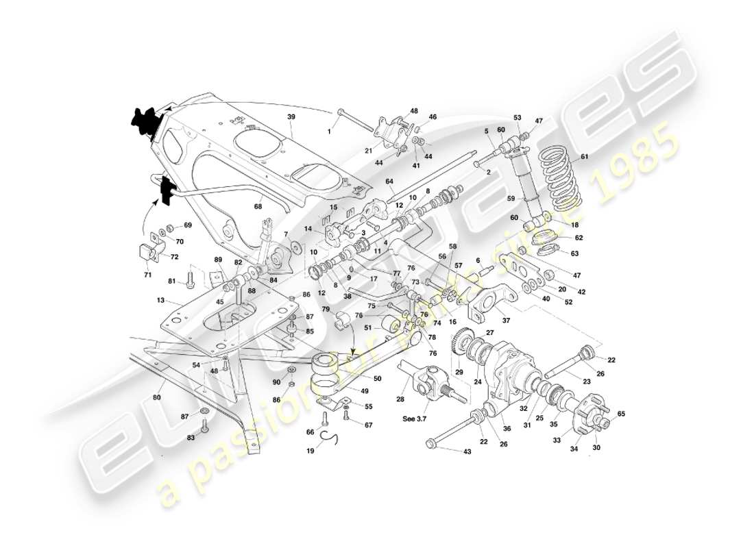 aston martin db7 vantage (2000) diagramma delle parti della sospensione posteriore