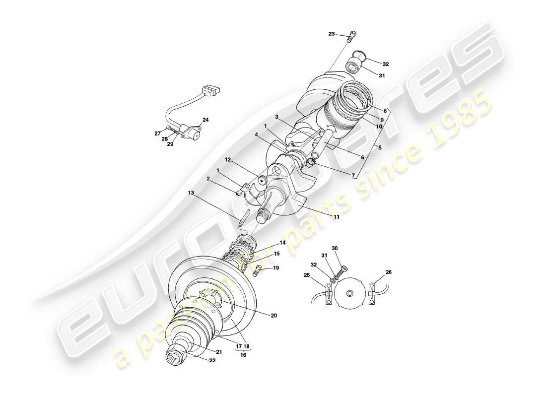 aston martin v8 coupe (2000) diagramma delle parti di albero motore, pistoni e aste