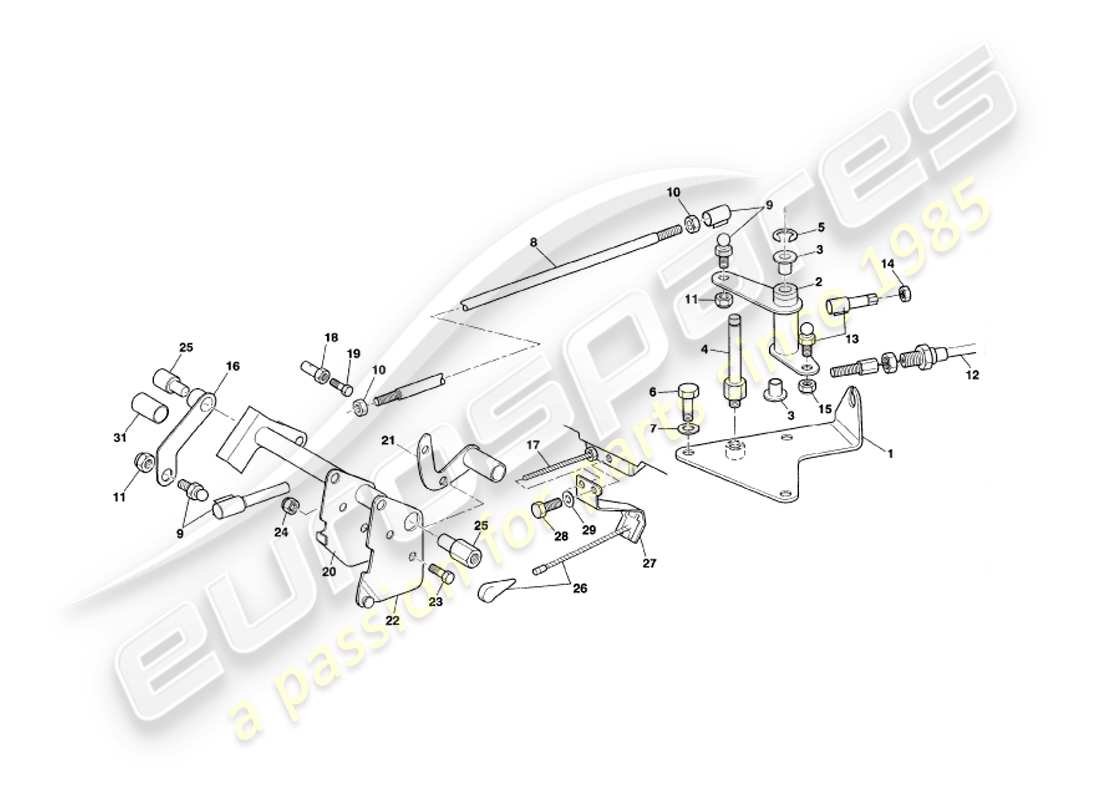 aston martin v8 coupe (2000) diagramma delle parti del collegamento e dei controlli dell'acceleratore