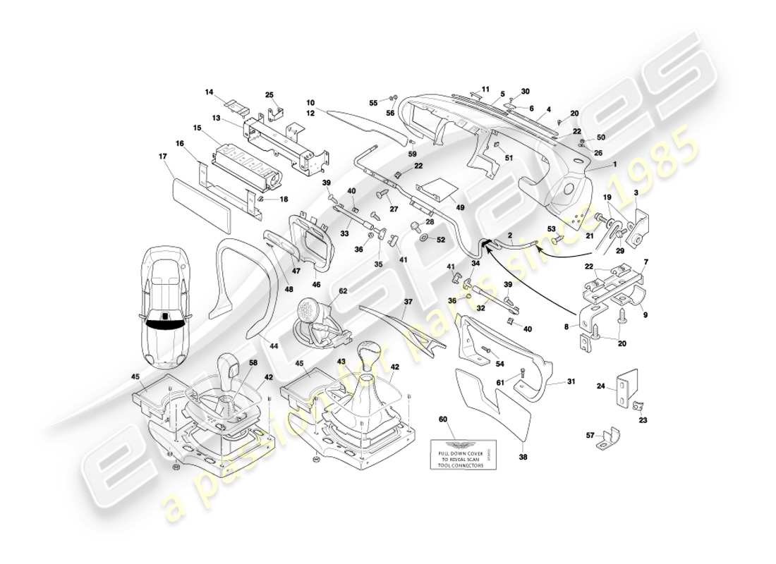 aston martin db7 vantage (2000) diagramma delle parti di fascia e rivestimento