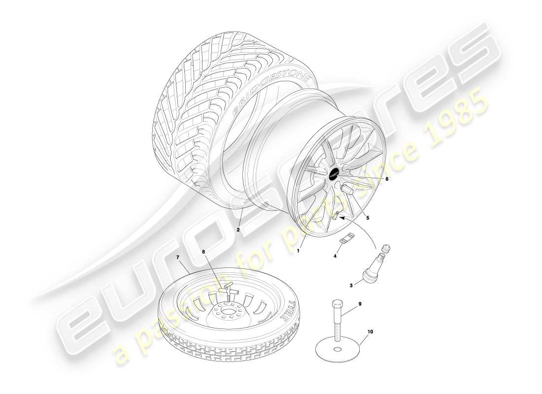 aston martin db7 vantage (2000) diagramma delle parti di ruote e pneumatici