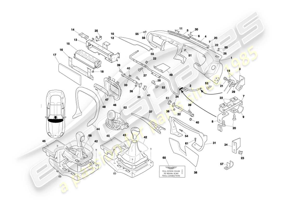aston martin db7 vantage (2004) diagramma delle parti di fascia e rivestimento